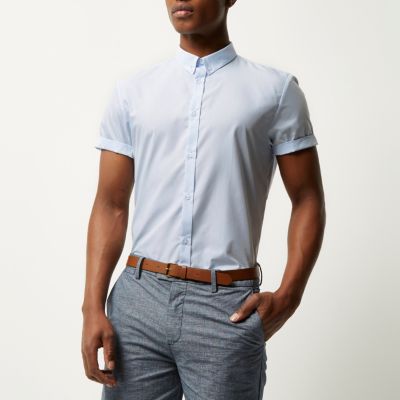 Blue short sleeve slim fit shirt